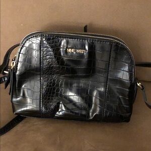 Nine West Black Croc-Embossed Dome Crossbody with Gold Hardware